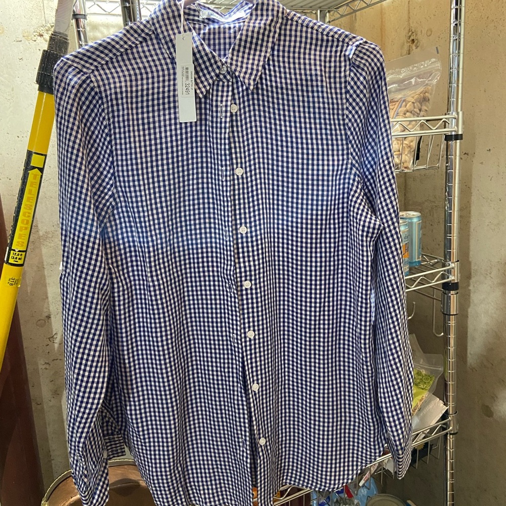 Elsie & Zoey Gingham Button Up Blue & White Medium Brand New